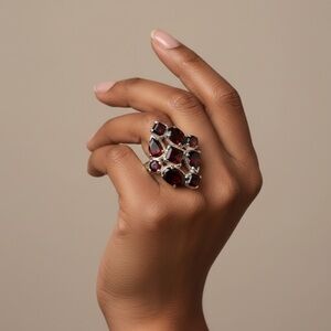 Elegant 925  Garnet Cluster Ring Size 7